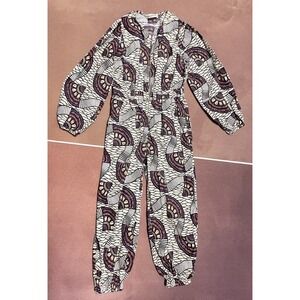 $168 ULLA JOHNSON Kids Delia Jumpsuit Cream Multi 8Y Comfort Summer Playsuit